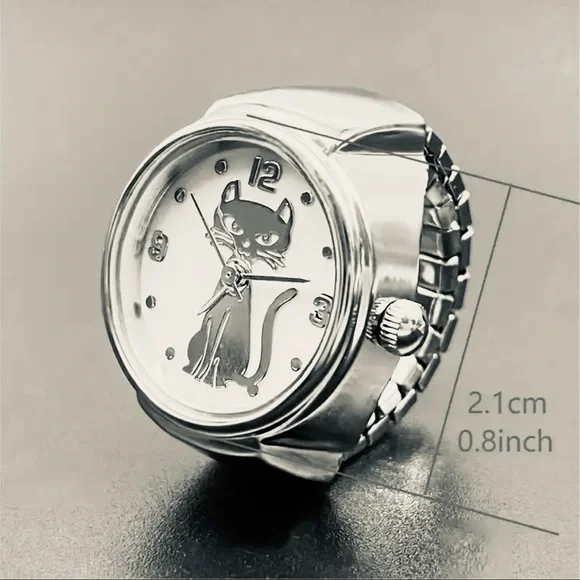 ‼️$7‼️🆕 Cartoon Cat Dial Quartz Finger Analog Watch Elastic Ring🐱 - Picture 3 of 4